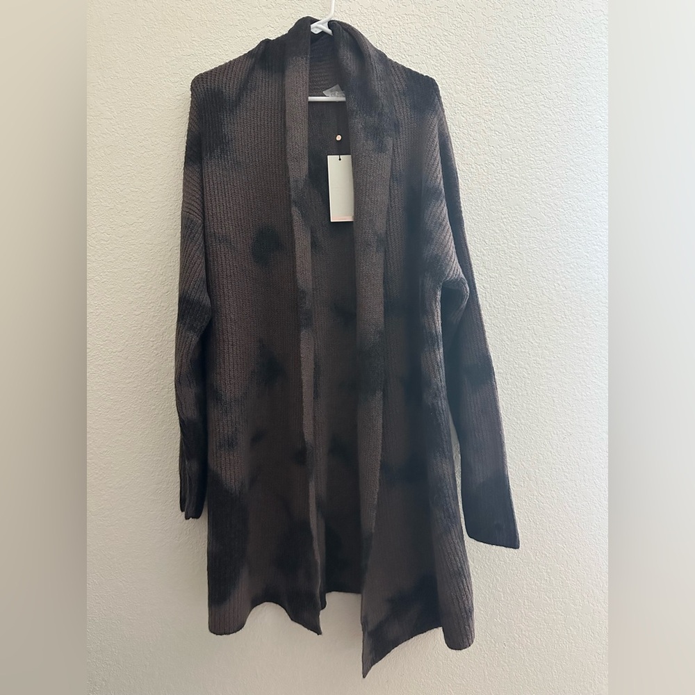 NWT Calia Tie Dye Rib Cardigan; Mauve/Pure BLK; Size XL